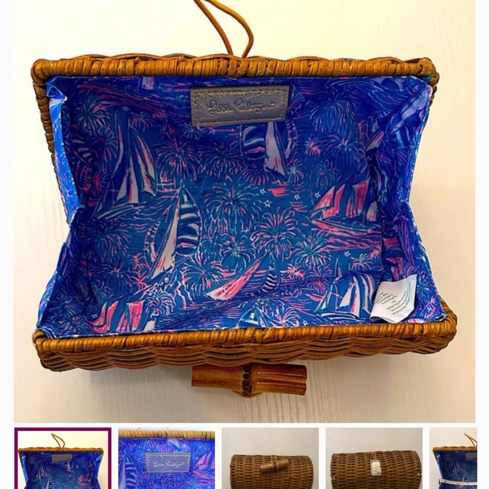 NWOT Lilly Pulitzer Rattan Wicker Clutch Handheld Boca Blue Sailabration